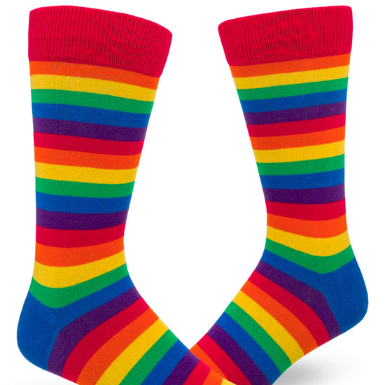 Rainbow striped crew socks for men with bright colors.
