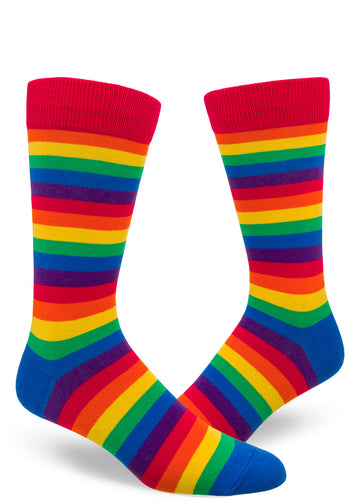Rainbow striped crew socks for men with bright colors.