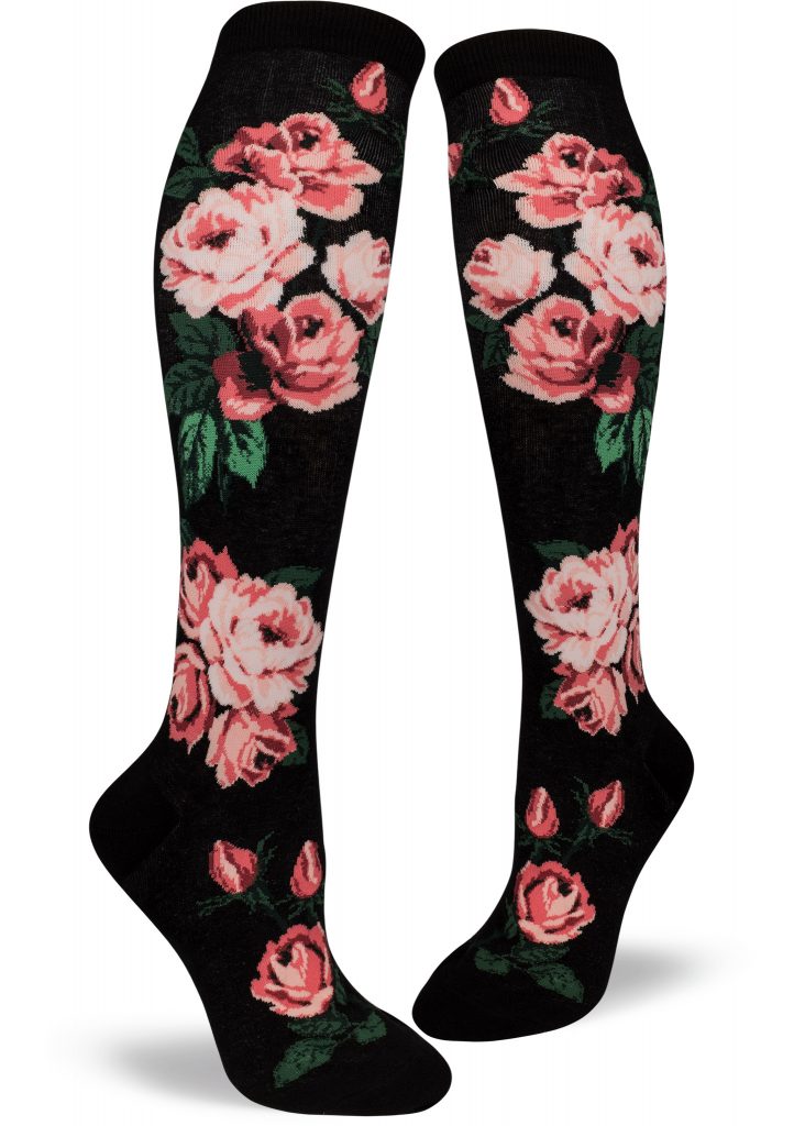 Rose Socks Knee High Modsocks Black Modsocks Novelty Socks